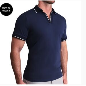 Navy Polo Shirt with White Tipped Design